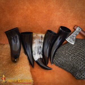 Set of 5 Viking Ox Horn Drinking Horns – Handcrafted Natural Horn Cups (250 ml Each)