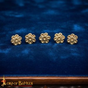 Brass Rosette Belt Mounts – Set of 5 Medieval Floral Brass Fittings for Leather & Armour Decoration