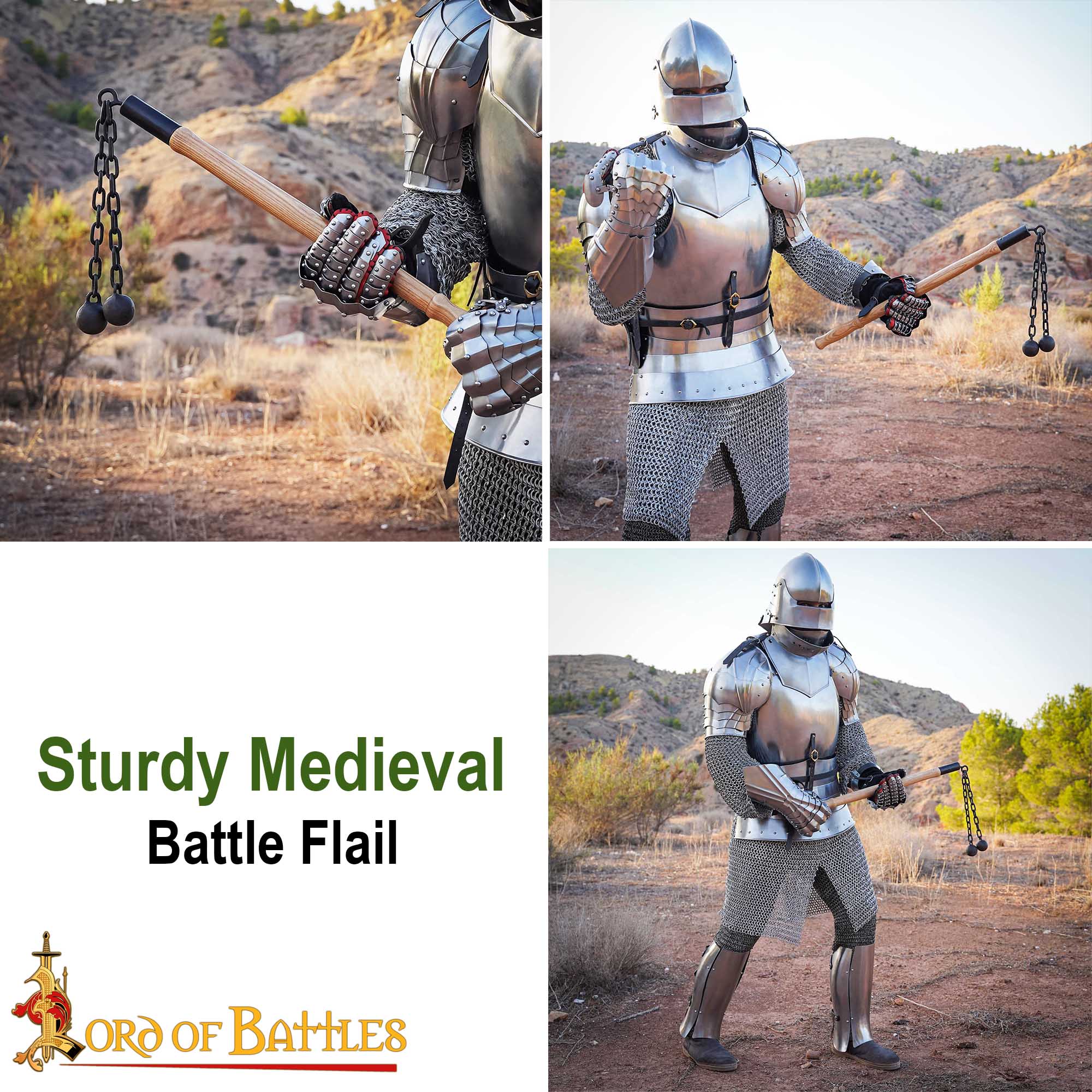 14th Century Double Ball Flail – Medieval Chain Weapon with Wooden Shaft-25567-Ash 6