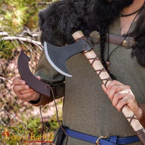 Hand-Forged Viking Axe – Carbon Steel Head & Leather-Wrapped Norse Battle Axe