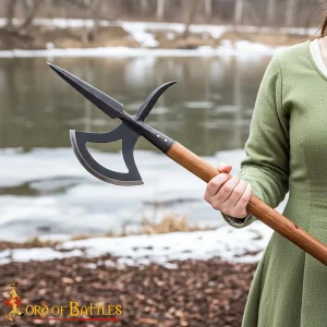 16th Century Medieval Halberd Hand Forged Carbon Steel Pole arm with Wooden Shaft