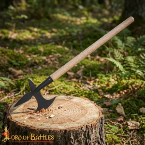 Medieval Hand-Forged Battle Axe with Wood Handle – Carbon Steel War Axe