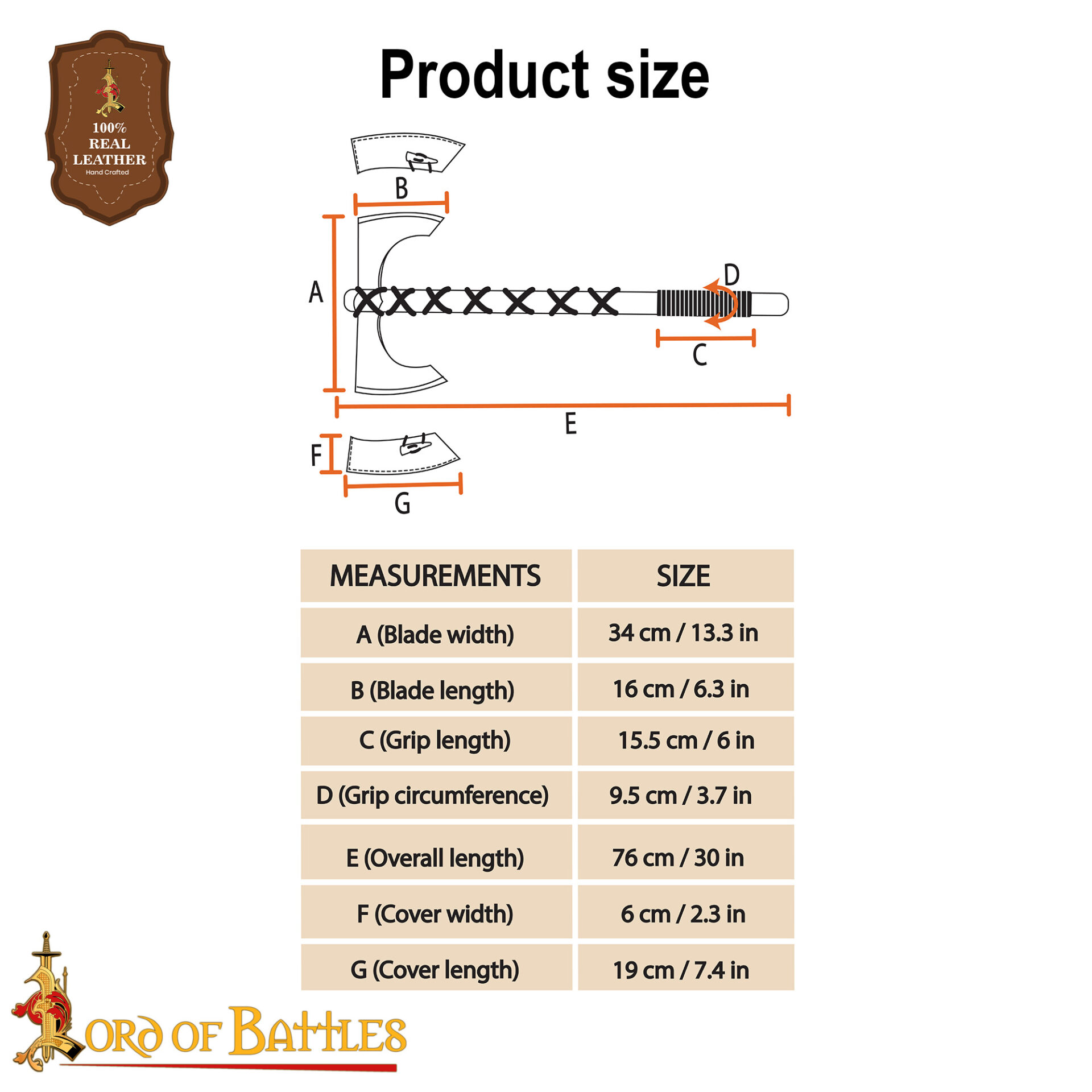 Medieval Fantasy Double-Edged Axe Functional Medieval Weapon- 60694-ASH 2