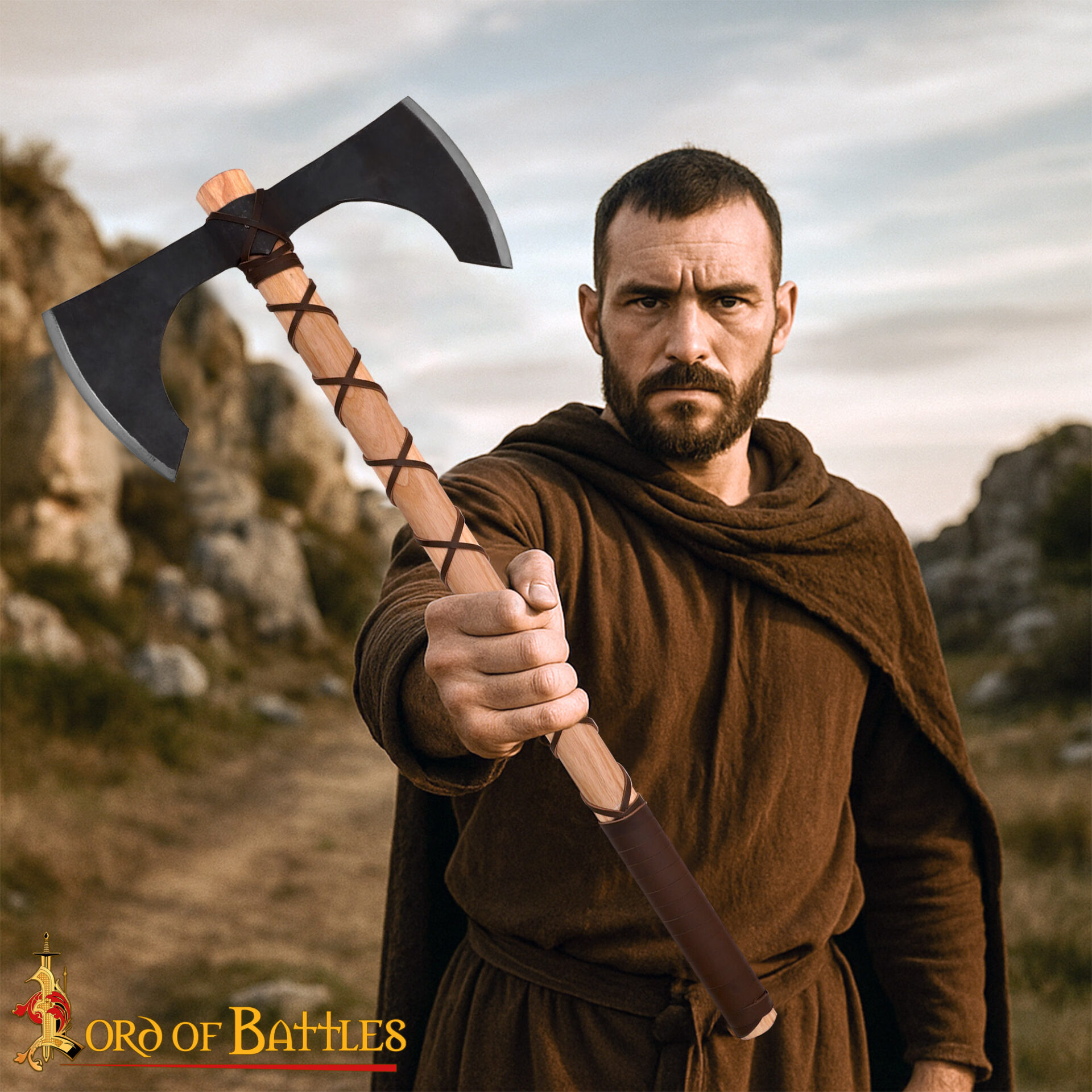 Medieval Fantasy Double-Edged Axe Functional Medieval Weapon- 60694-ASH 5