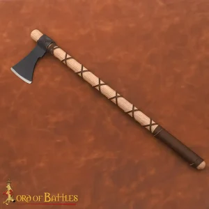 Viking Warrior Axe Hand Forged Carbon Steel with Leather-Wrapped Grip