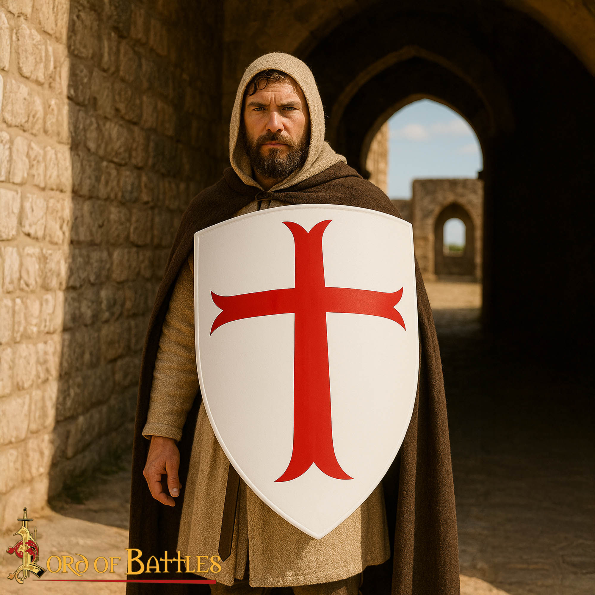 12th Century Crusader Heater Shield with Red Cross – Templar Knight Battle Shield-2108 1