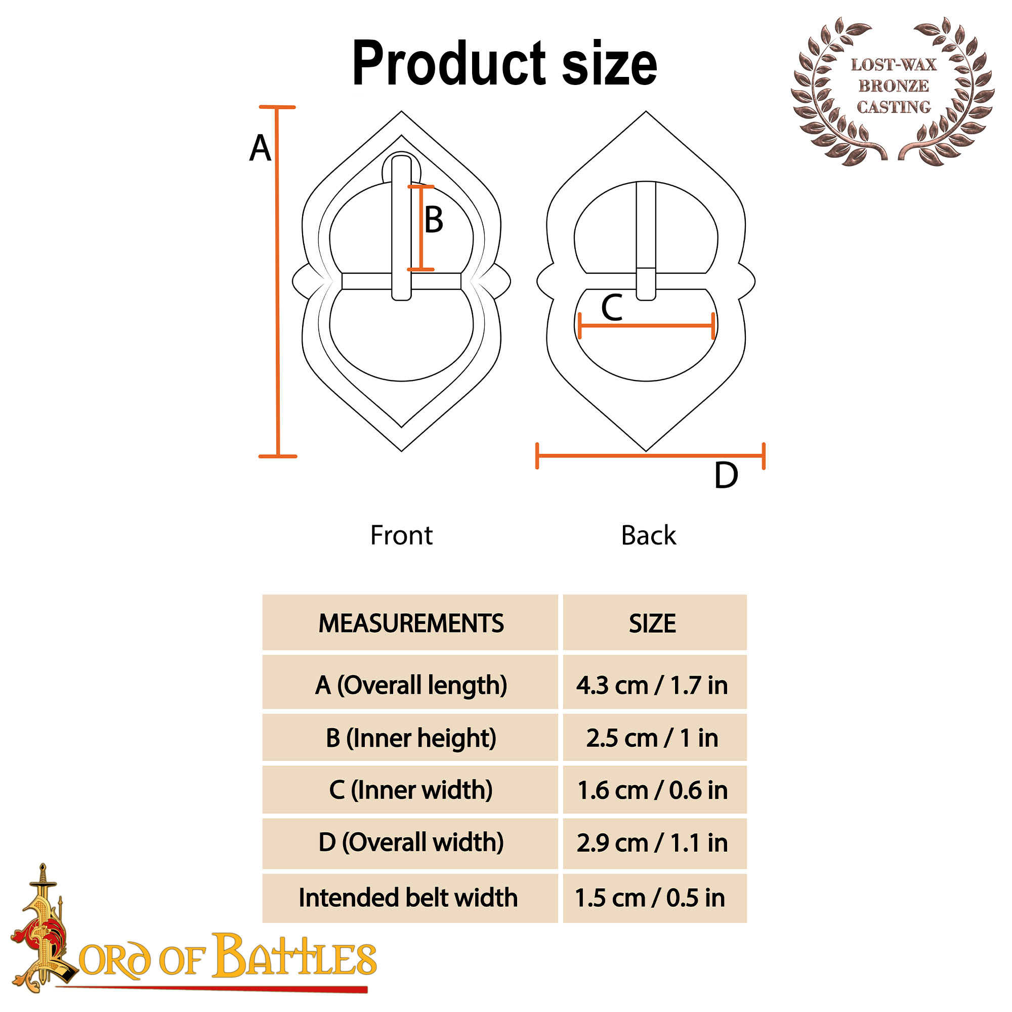 14th Century Solid Antique Bronze Buckle-8901BZ 2