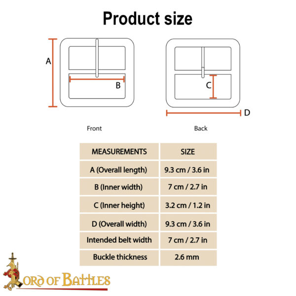 Solid Brass Square Medieval Belt Buckle - Image 3