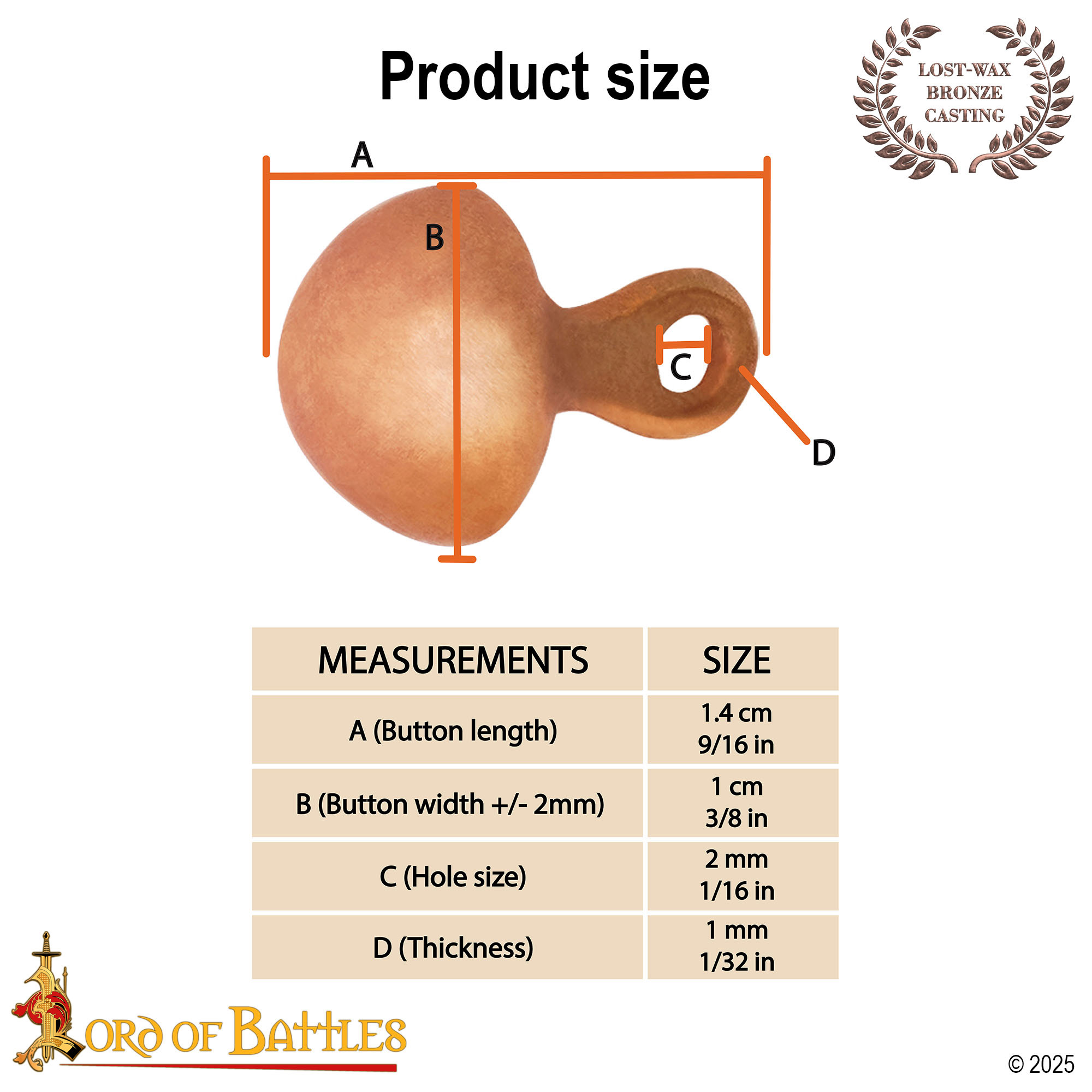 Lost-wax Cast Bronze Classic Medieval Buttons Small Set of 5 Lost-wax Cast Bronze Classic Medieval Buttons Small Set of 5 - Image 3