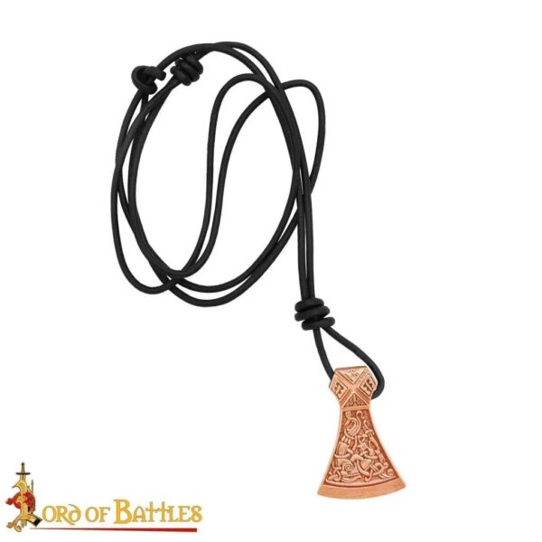 Lost-wax Cast Bronze Celtic Axe Pendant with Leather Cord - Image 2