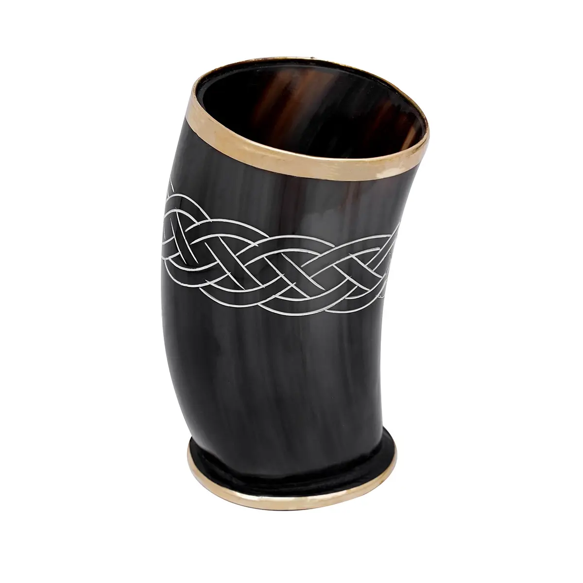 Ceremonial Drinking Horn Chalice with Brass Rim Ceremonial Drinking Horn Chalice with Brass Rim - Image 3