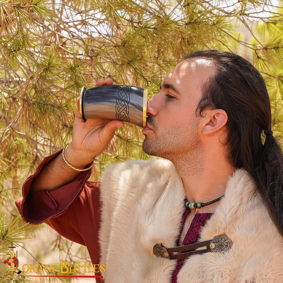 Ceremonial Drinking Horn Chalice with Brass Rim Ceremonial Drinking Horn Chalice with Brass Rim - Image 4