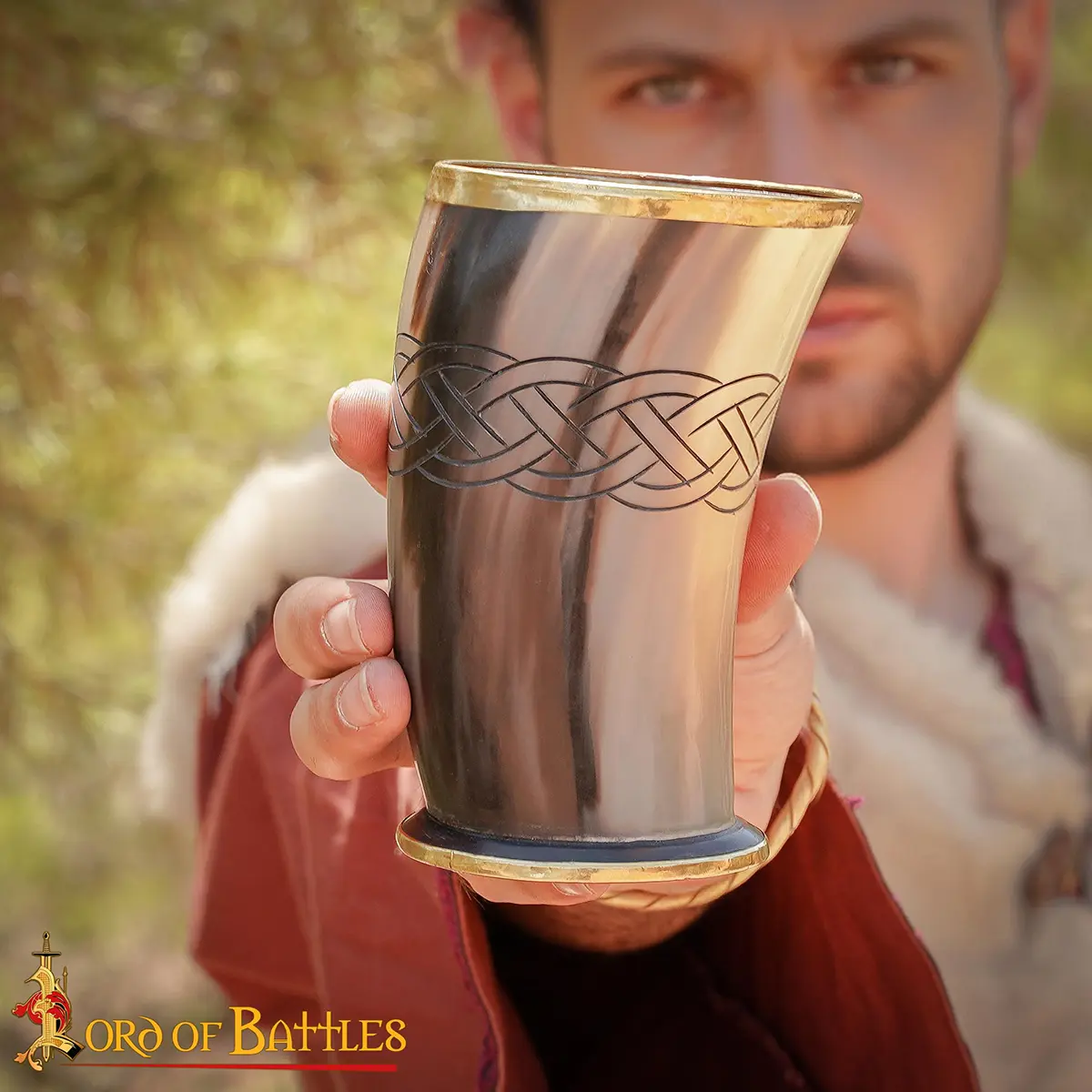 Ceremonial Drinking Horn Chalice with Brass Rim Ceremonial Drinking Horn Chalice with Brass Rim - Image 2