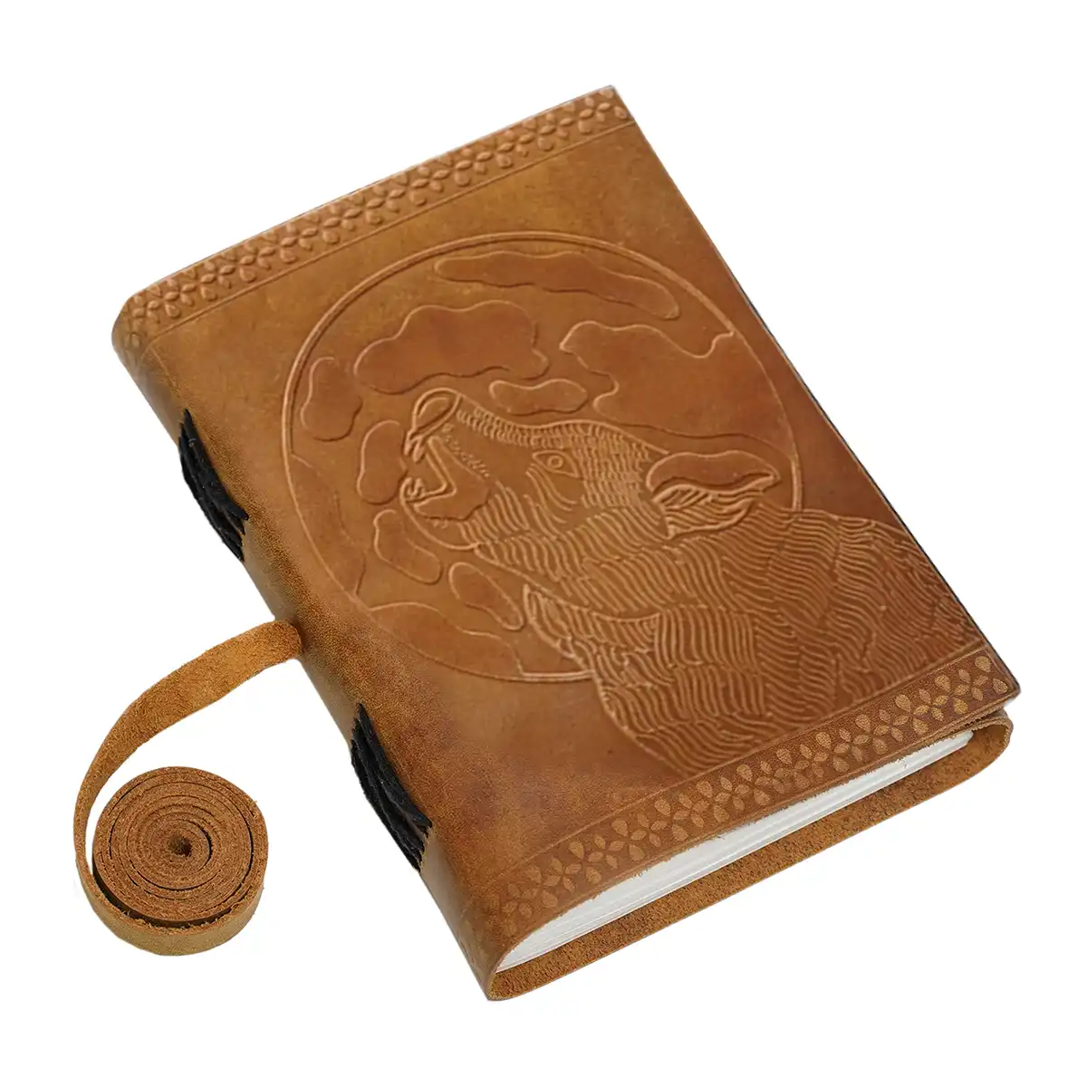 Wolf on Moon Design Leather Journal with String - Image 4