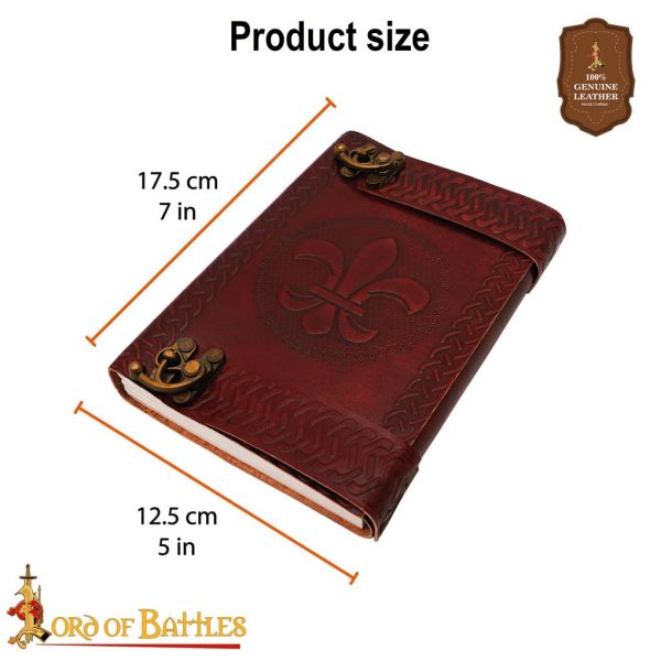 Fleur de Lys Genuine Leather Journal with Lock - Image 3