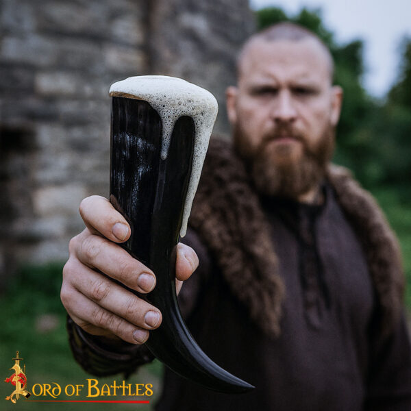 Medieval Viking Drinking Horn with Solid Brass Rim - Image 2