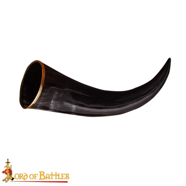 Medieval Viking Drinking Horn with Solid Brass Rim - Image 3