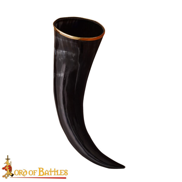 Medieval Viking Drinking Horn with Solid Brass Rim - Image 4