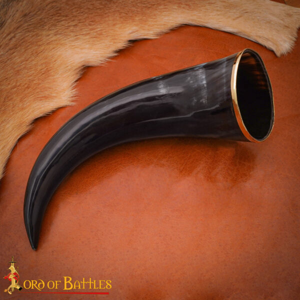 Medieval Viking Drinking Horn with Solid Brass Rim - Image 5