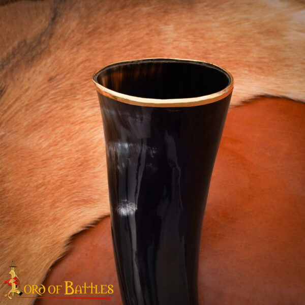 Medieval Viking Drinking Horn with Solid Brass Rim - Image 6