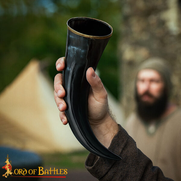 Medieval Viking Drinking Horn with Solid Brass Rim