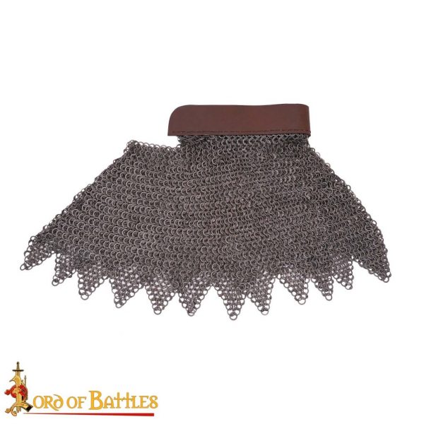 Medieval Chainmail Aventail with Leather, Mild Steel, Round Ring Round Riveted with Alternating Solid Flat Rings, 9 mm 18 gauge - Image 2