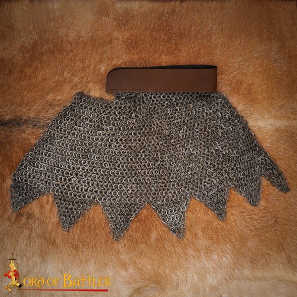 Medieval Chainmail Aventail with Leather, Mild Steel, Round Ring Round Riveted with Alternating Solid Flat Rings, 9 mm 18 gauge - Image 4