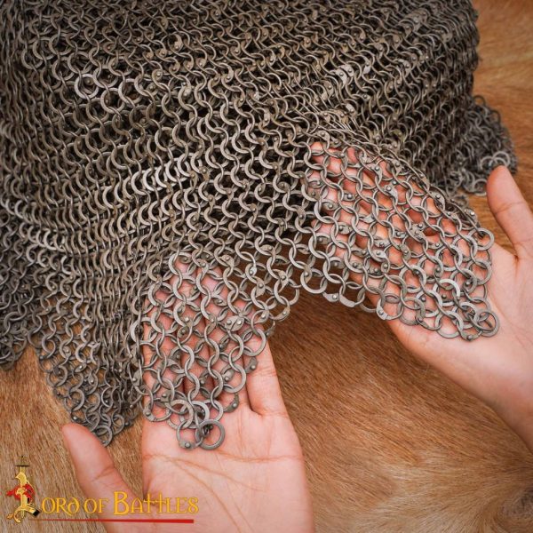 Medieval Chainmail Aventail with Leather, Mild Steel, Round Ring Round Riveted with Alternating Solid Flat Rings, 9 mm 18 gauge - Image 6