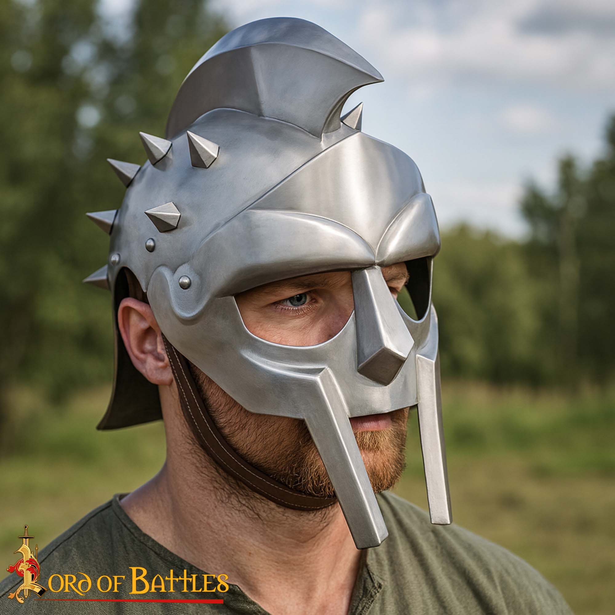 Gladiator “The Spaniard” Helmet Spiked Steel with Leather Liner-2203PL 1