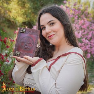 Handmade Leather Journal with Fleur-de-Lys Embossing – Vintage Notebook with Brass Lock & Handmade Paper
