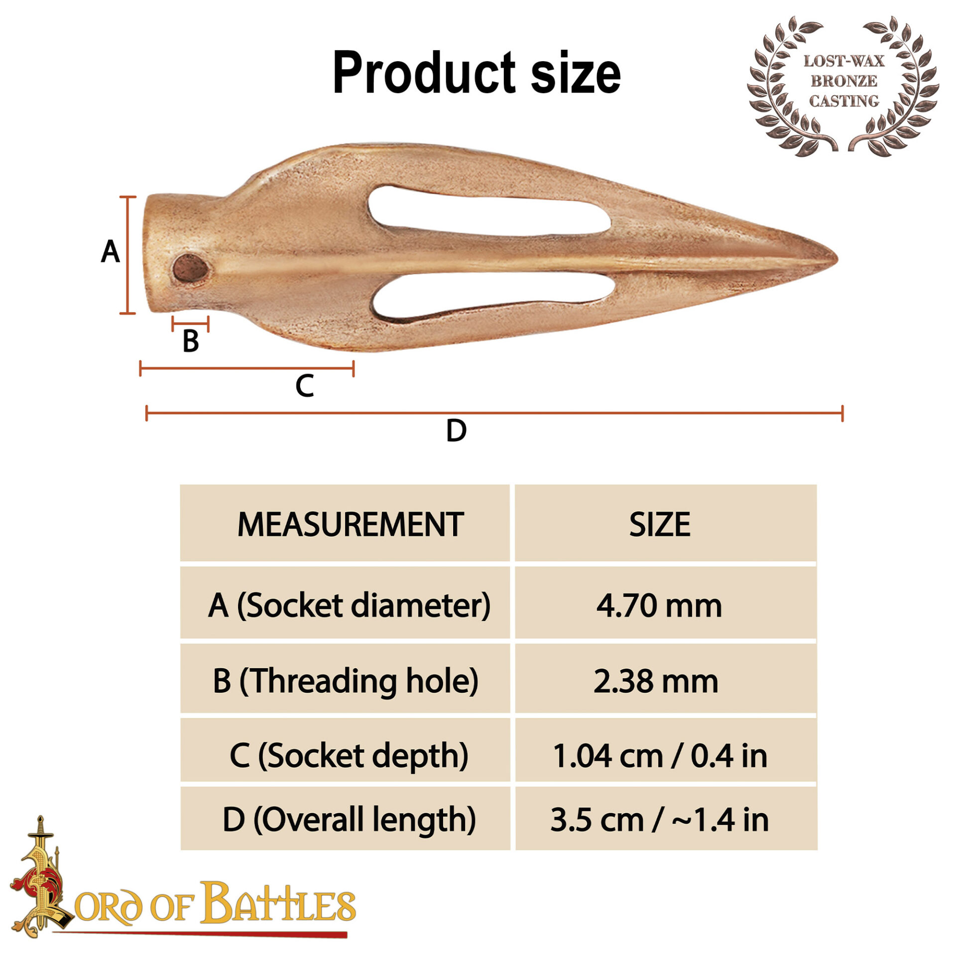 Lost-wax Cast Bronze Small Arrowhead-26439BZ 2