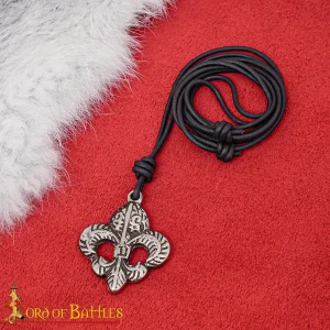 Fleur de Lys Steel Pendant with Genuine Leather Cord