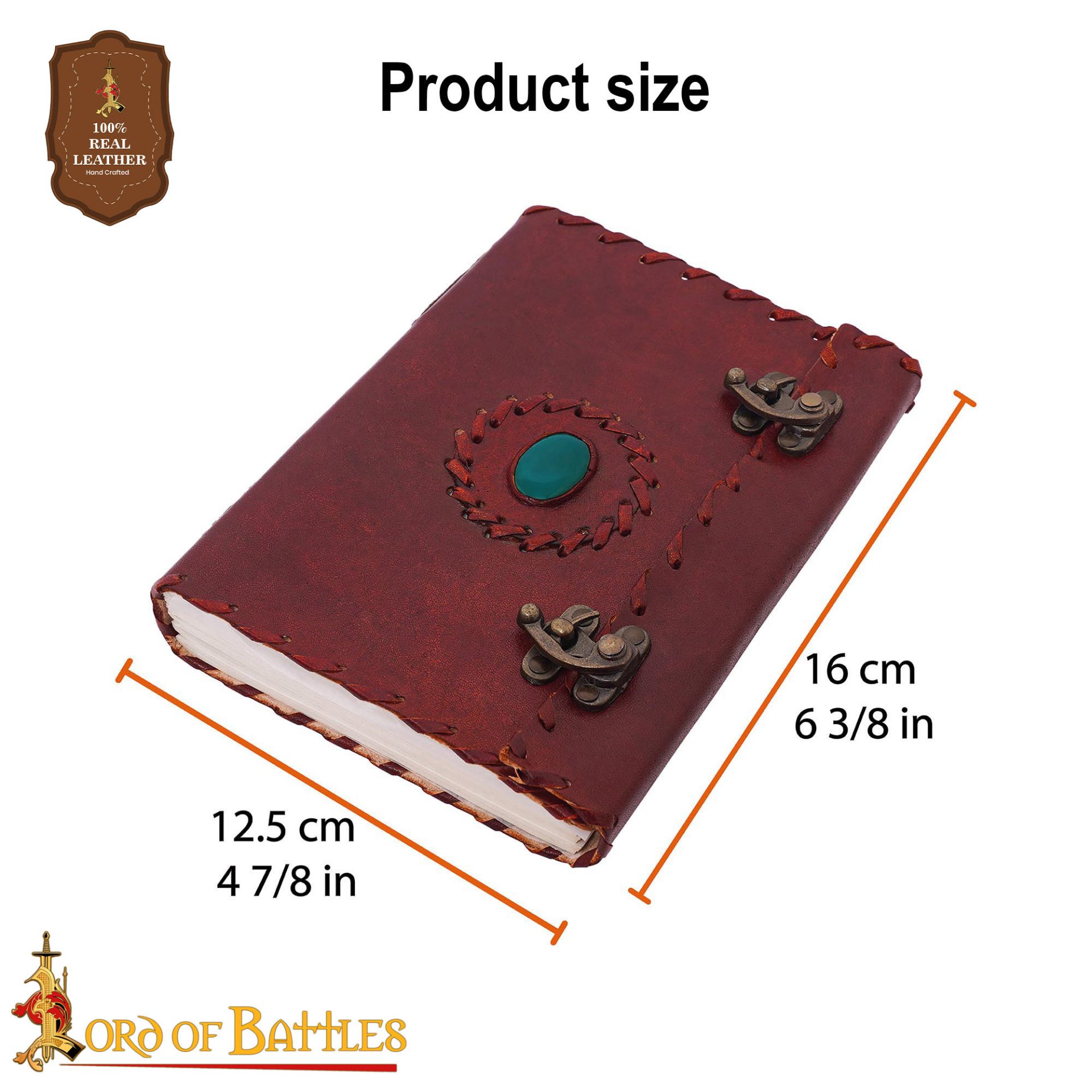 Medieval Leather Journal with Stone Inlay Handcrafted Renaissance Notebook with Clasp-8649 2