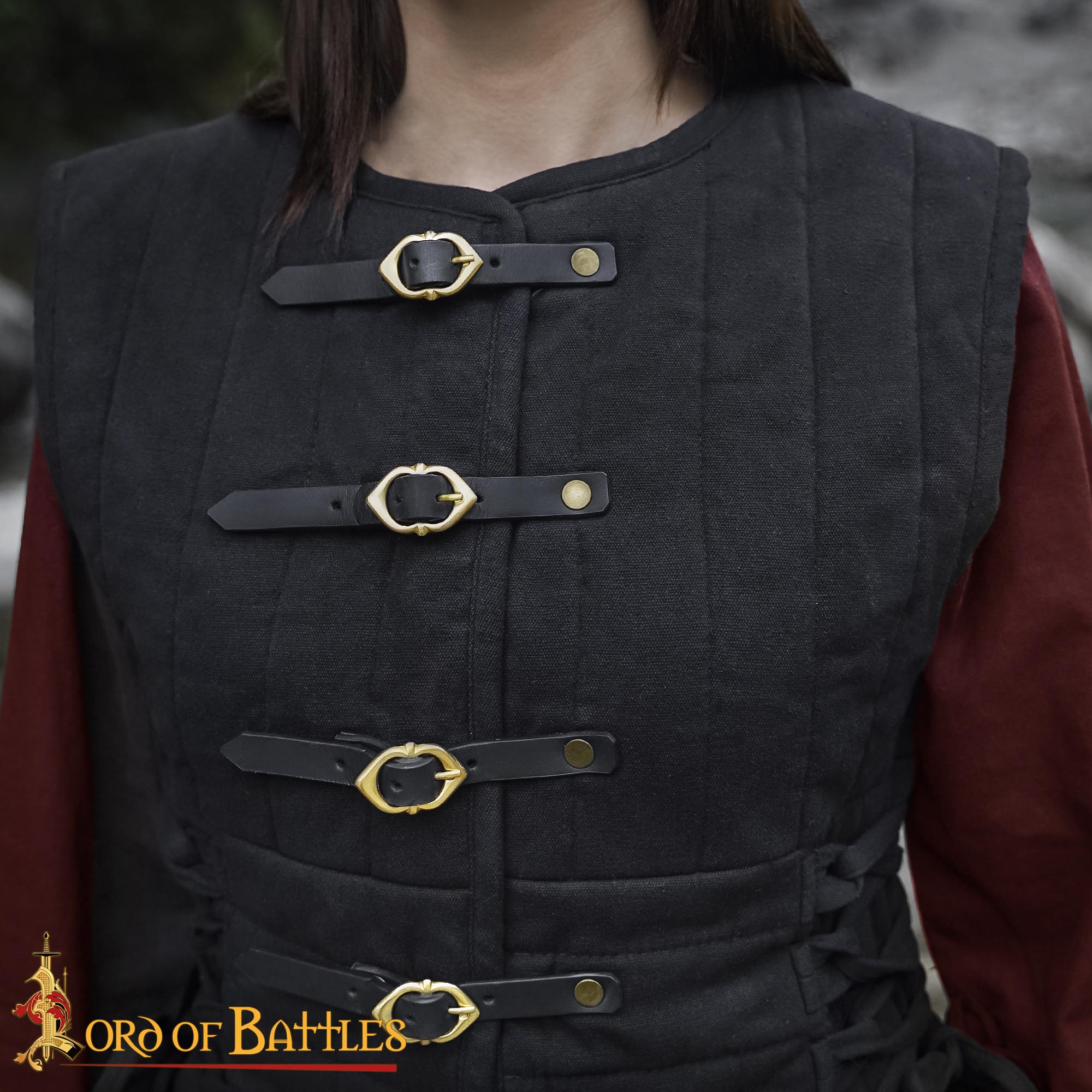 Medieval Lady Gambeson Two-Layer Quilted Cotton with Side Lacing and Buckle Closure and Recycled Multi-Fibre Wadding - 26408BK 1