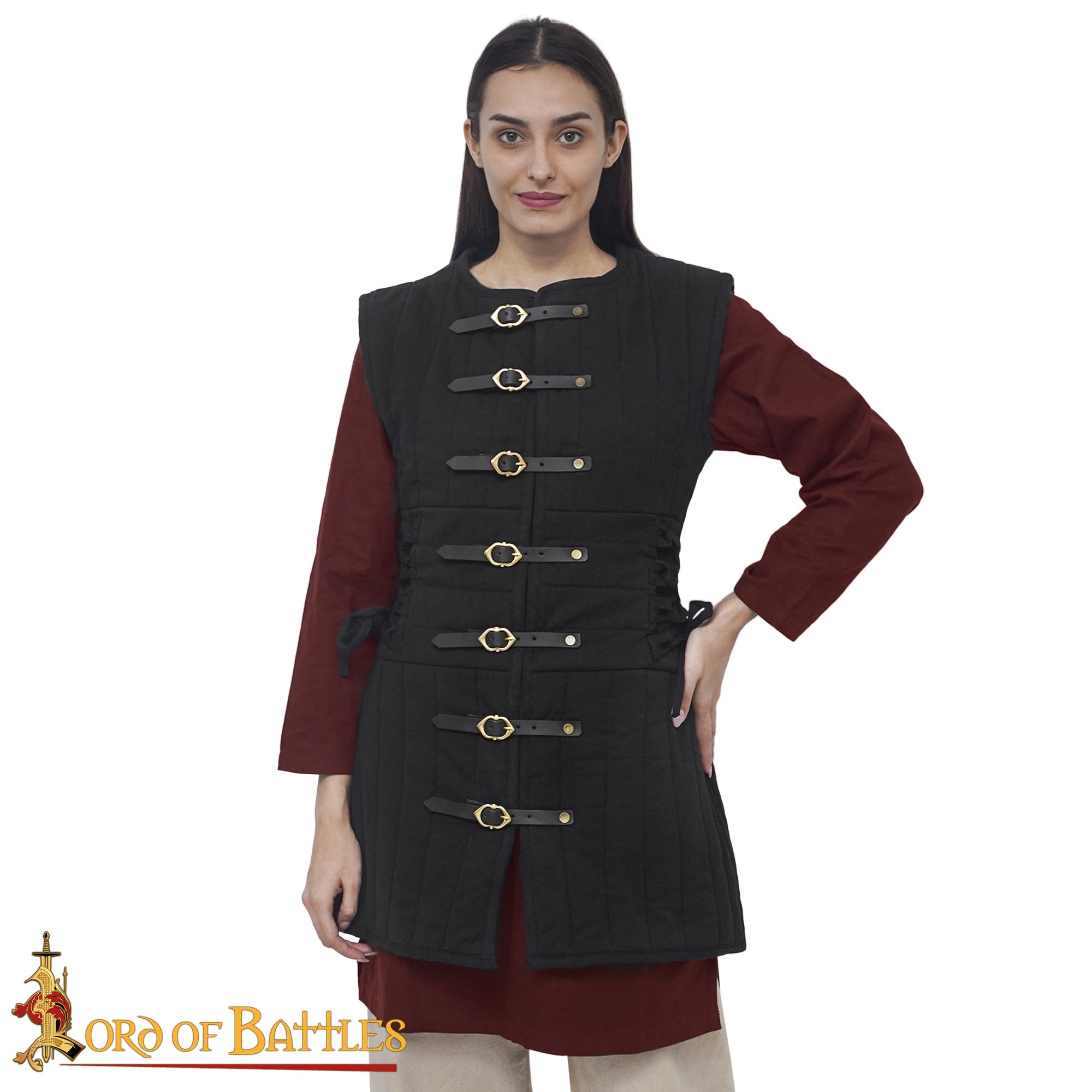 Medieval Lady Gambeson Two-Layer Quilted Cotton with Side Lacing and Buckle Closure and Recycled Multi-Fibre Wadding - 26408BK 3