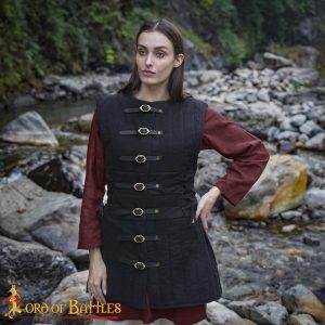 Medieval Lady Gambeson Two-Layer Quilted Cotton with Side Lacing and Buckle Closure & Recycled Multi-Fibre Wadding for LARP & HEMA