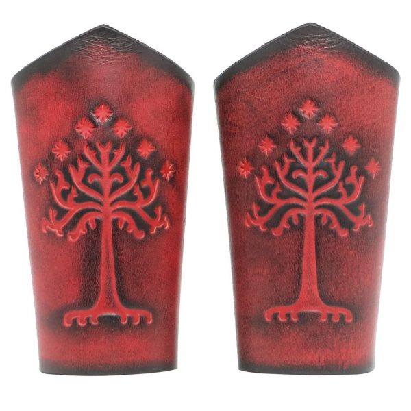 Genuine Leather Bracers with Embossed Tree of Gondor Motif