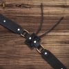 Leather Belt with Lustrous Steel Ring Genuine Leather Sword Hanging Belt