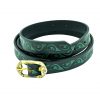 Embossed Green Medieval Handcrafted Leather Belt with Brass Buckle