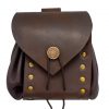 Medieval Leather Belt Pouch with Antique Brass Button