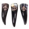 Fleur de Lis Drinking Horns Set of Three Handcrafted Genuine Ox Horn