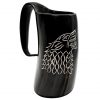 Medieval Viking Horn Tankard with Dire Wolf Motif Beer Mug Handcrafted Genuine Ox Horn