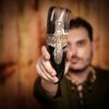 Engraved Skull Cross Drinking Horn Handcrafted from Genuine Ox Horn
