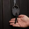 Medieval Hand Forged Iron Padlock with Functional Paired Keys