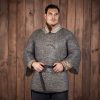 Round Ring Chainmail Medieval Half Sleeves Shirt Haubergeon, Riveted and Alternating, 9 mm 18 gauge, Mild Steel, Natural