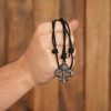 Fleur-de-Lis Pendant with Adjustable Leather Cord Antiqued Brass Accessory