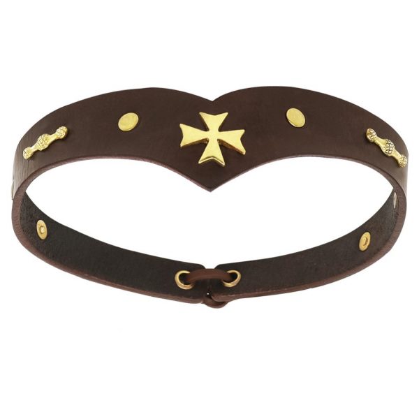 Leather Headband With Pure Brass Templar Cross Mount
