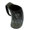 Medieval Viking Mjolnir Horn Tankard Beer Mug Handcrafted Genuine Ox Horn