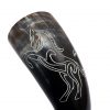 Engraved Stallion Drinking Horn Handcrafted Genuine Ox Horn