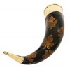 Elfic Drinking Horn With Charred Specks and Brass Fittings Handcrafted Genuine Ox Horn